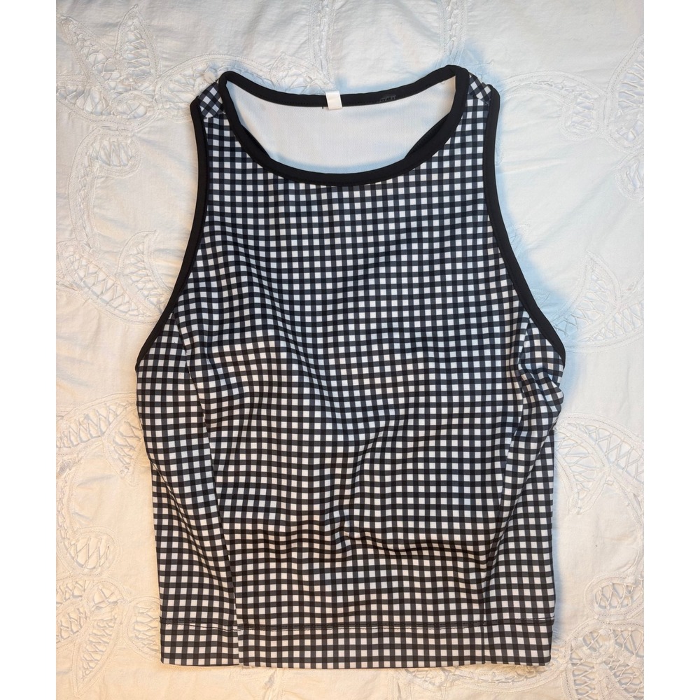 All in Motion Gingham Workout Tank Black White Racerback Athletic Top